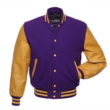 New Purple Wool and Gold Leather Varsity jacket